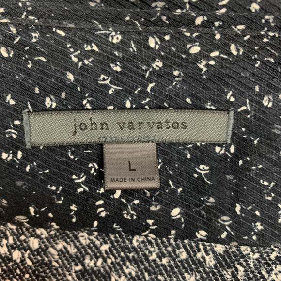 JOHN VARVATOS Black White Print Linen Blend Long Sleeve Shirt - Picture 5 of 5